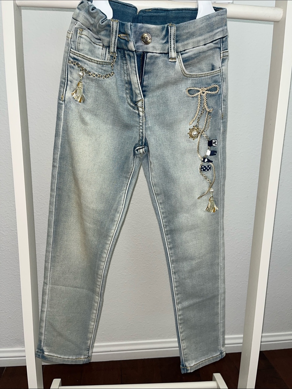 MonnaLisa Light Blue Skinny Jeans with Gold Chains